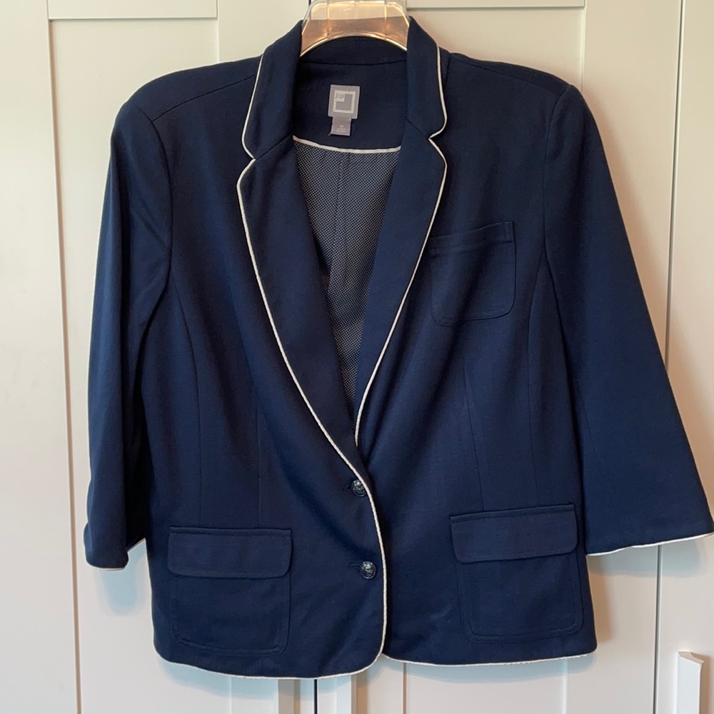 JCP knit jacket - navy with white piping